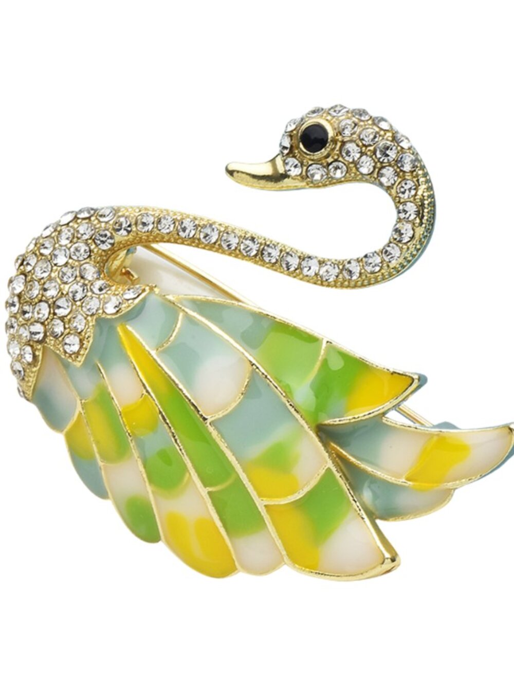 Swan Brooch with Colorful Enamel and Rhinestone Accents, 1.65 inches by 1.46 inc